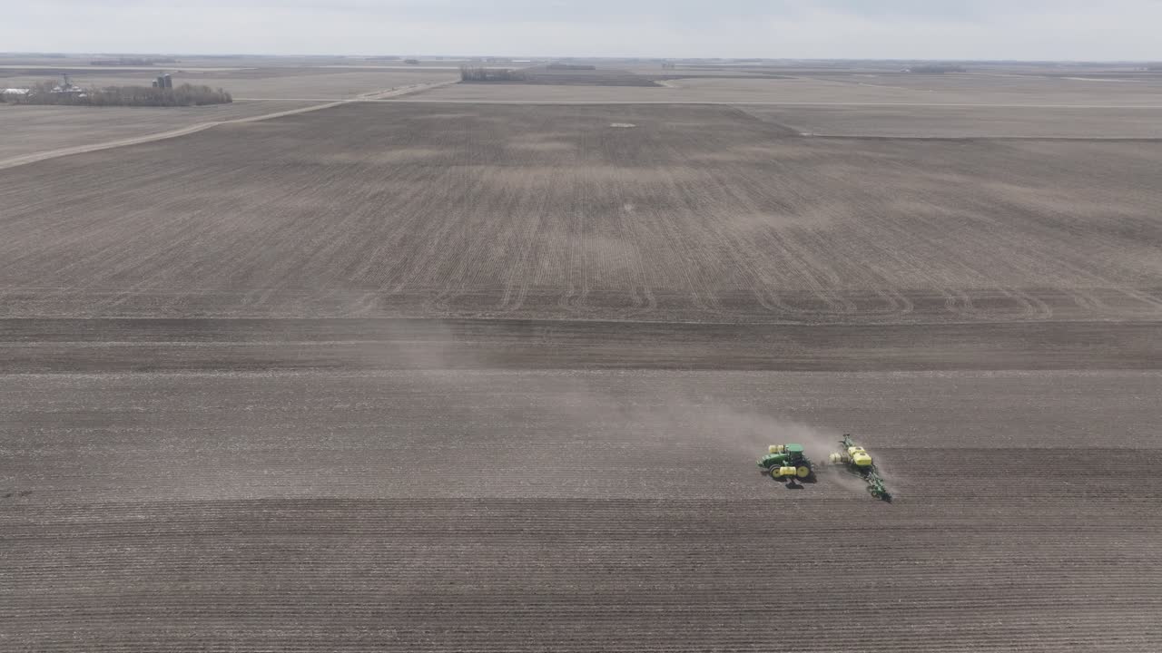 Aerial View Of Agricultural Planter At The Field - Drone Shot