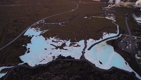 empty blue lagoon icelandic geothermal spa at sunrise