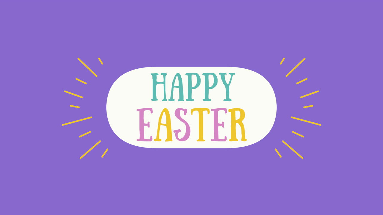 보라색 배경 4에 애니메이션된 근접 촬영 행복 한 부활절 텍스트