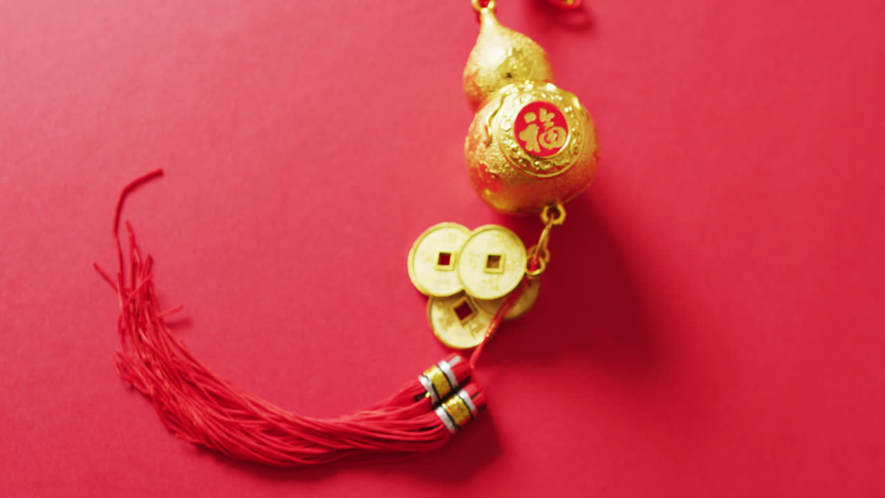 Video of red chinese decoration on red background