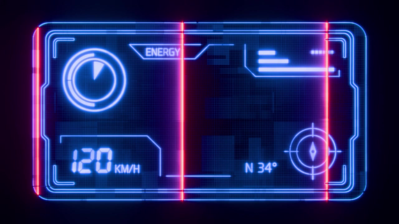 Futuristic Sci-Fi HUD Digital Interface with Glowing Neon Elements