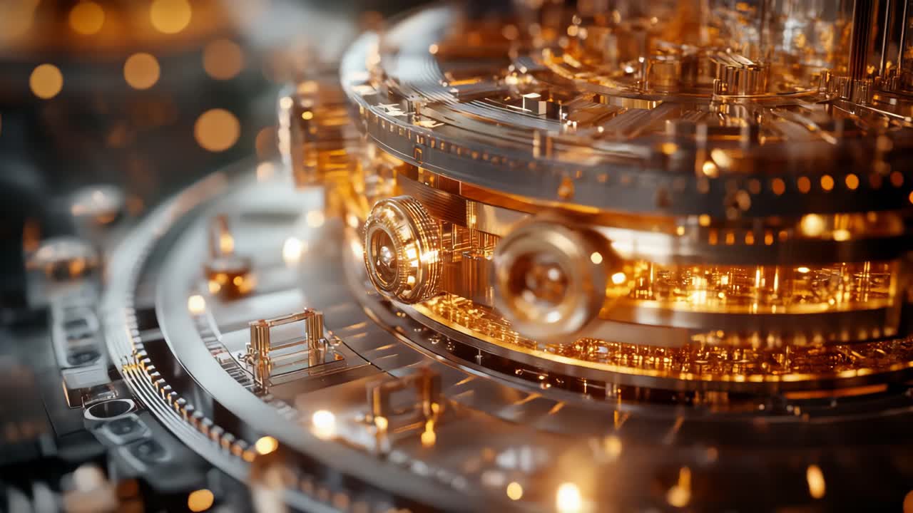 Close-up of a complex mechanical clockwork mechanism