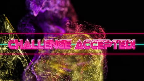 Animation-of-challenge-accepted-text-over-purple-and-golden-digital-waves-on-black-background