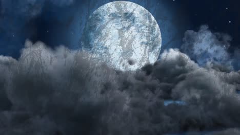 Grunge-texture-overlay-over-clouds-and-moon-in-the-night-sky