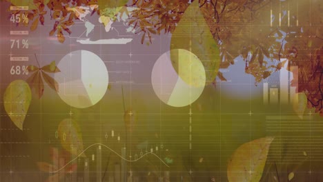 animation of data processing with world map over leaves