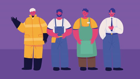 four professionals workers characters animation