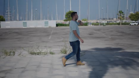 man walking on city street