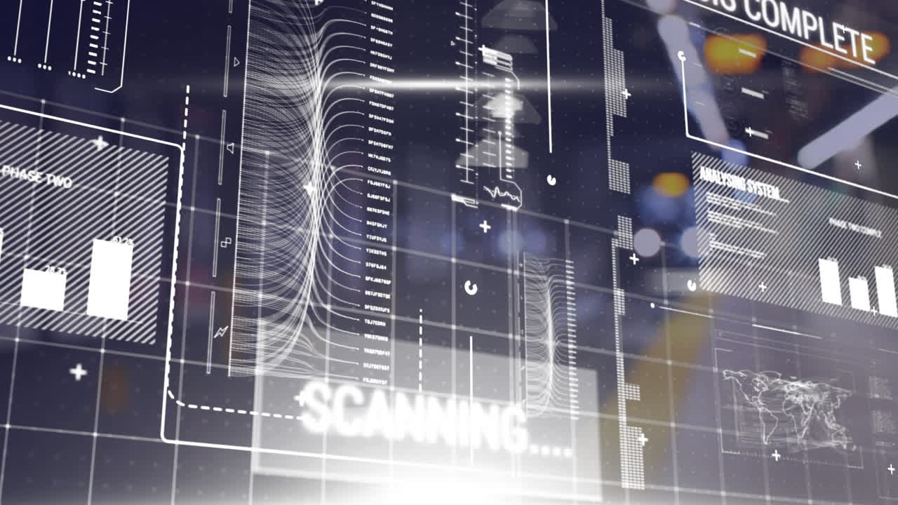 도시 풍경 위의 데이터 처리 애니메이션