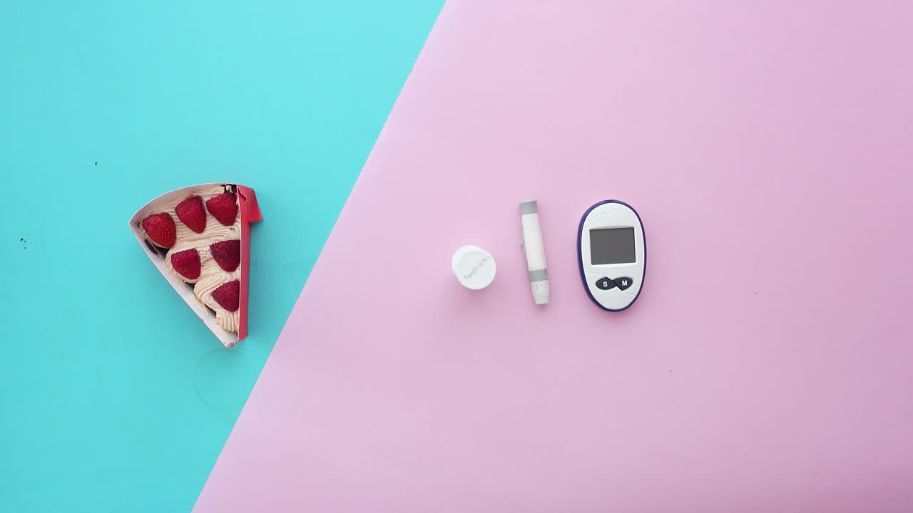 Blood Glucose Meter and Cake Slice for Diabetes Awareness