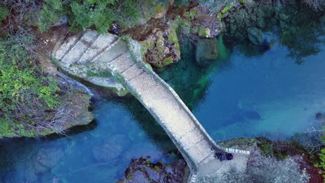 Forest,-river-and-a-bridge-from-above,-drone-shoots