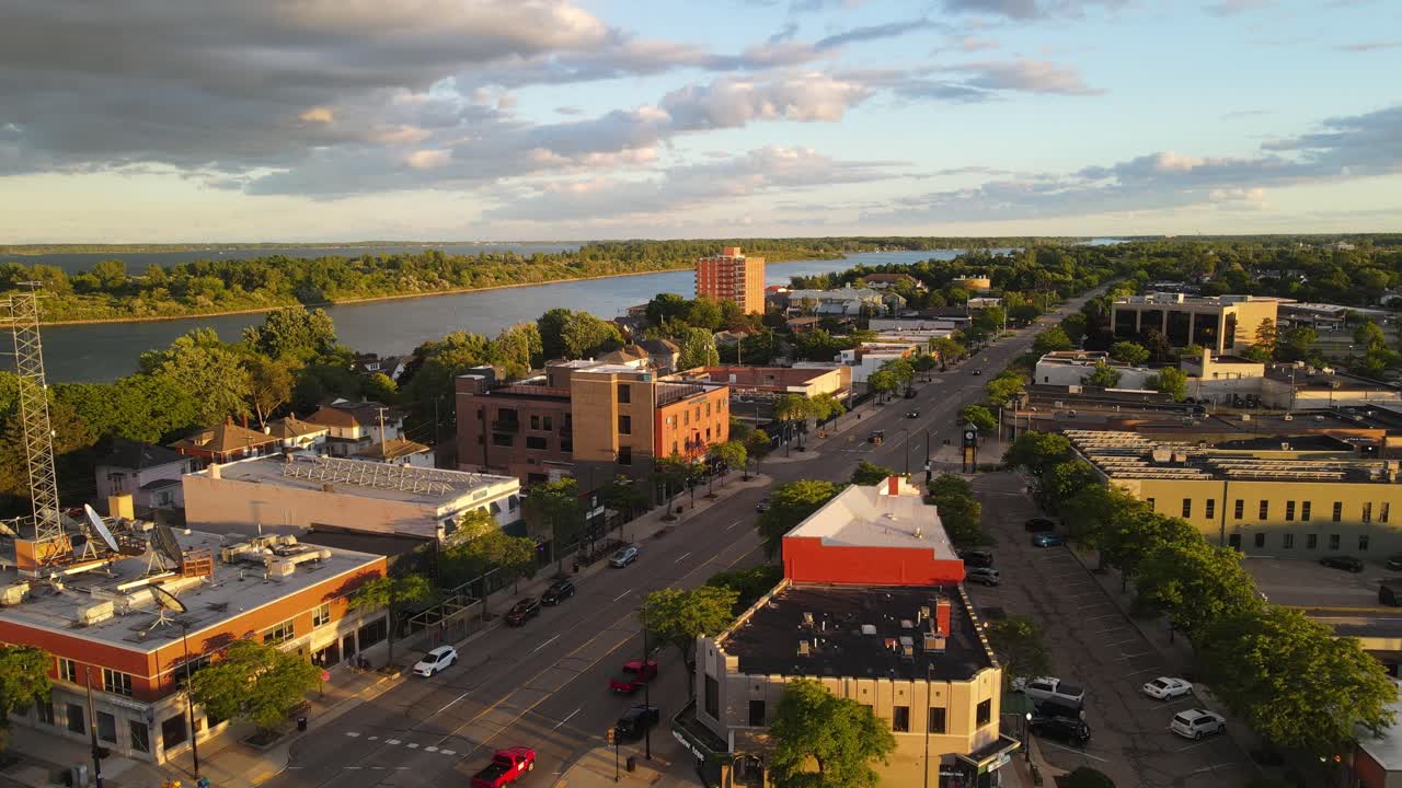 Downtown Wyandotte Michigan on sunny summer evening in Michigan, USA