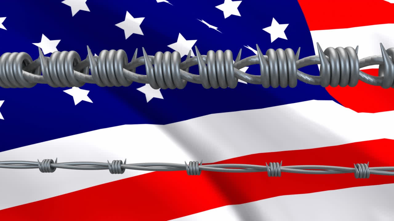 Barbed wires against American flag