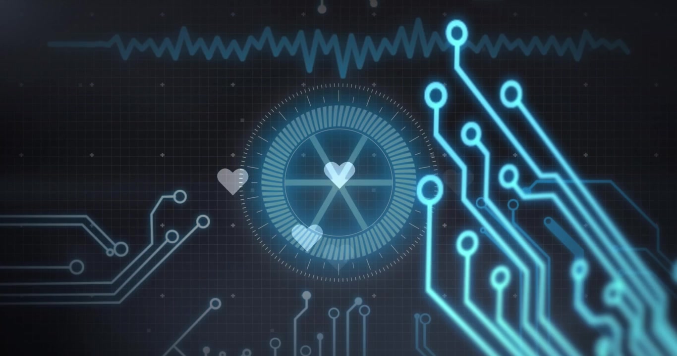 Animation of scope, computer data processing over circuit board