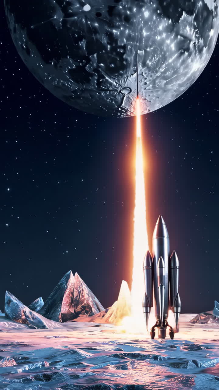 Sci-Fi Rocket Launch from Lunar Surface Towards a Cosmic Event