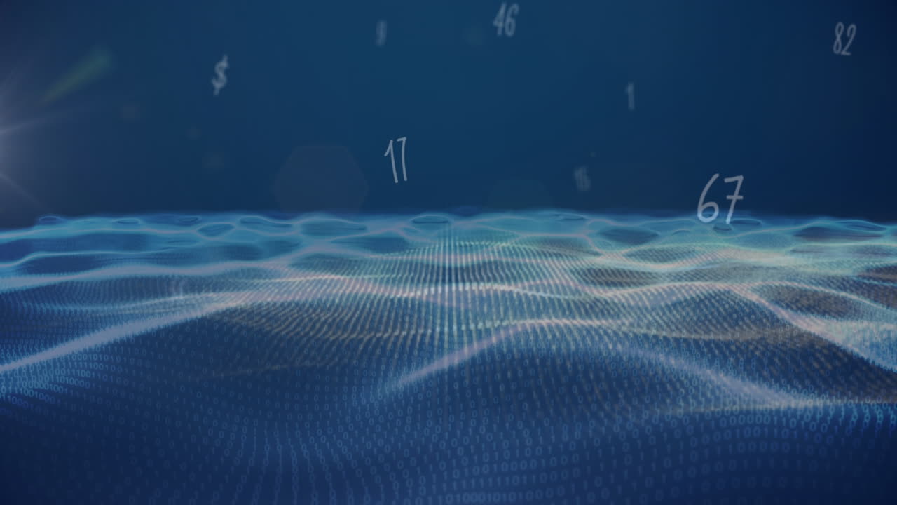 Animation of numbers and spots on blue background