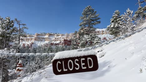 stunning snowy landscape with closed sign bryce canyon national park in winter utah usa stunning snowy landscape with closed sign bryce canyon national park in winter utah usa