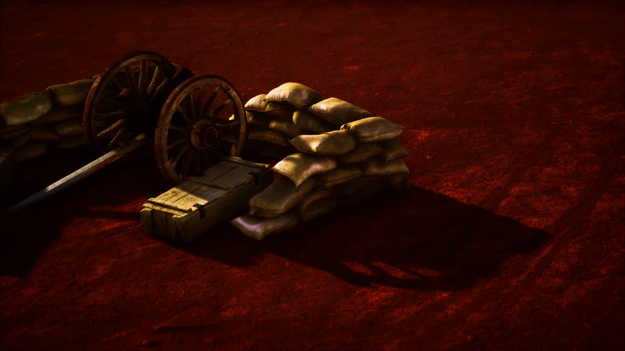 미국 내전 동안 모래 봉투 뒤에 총