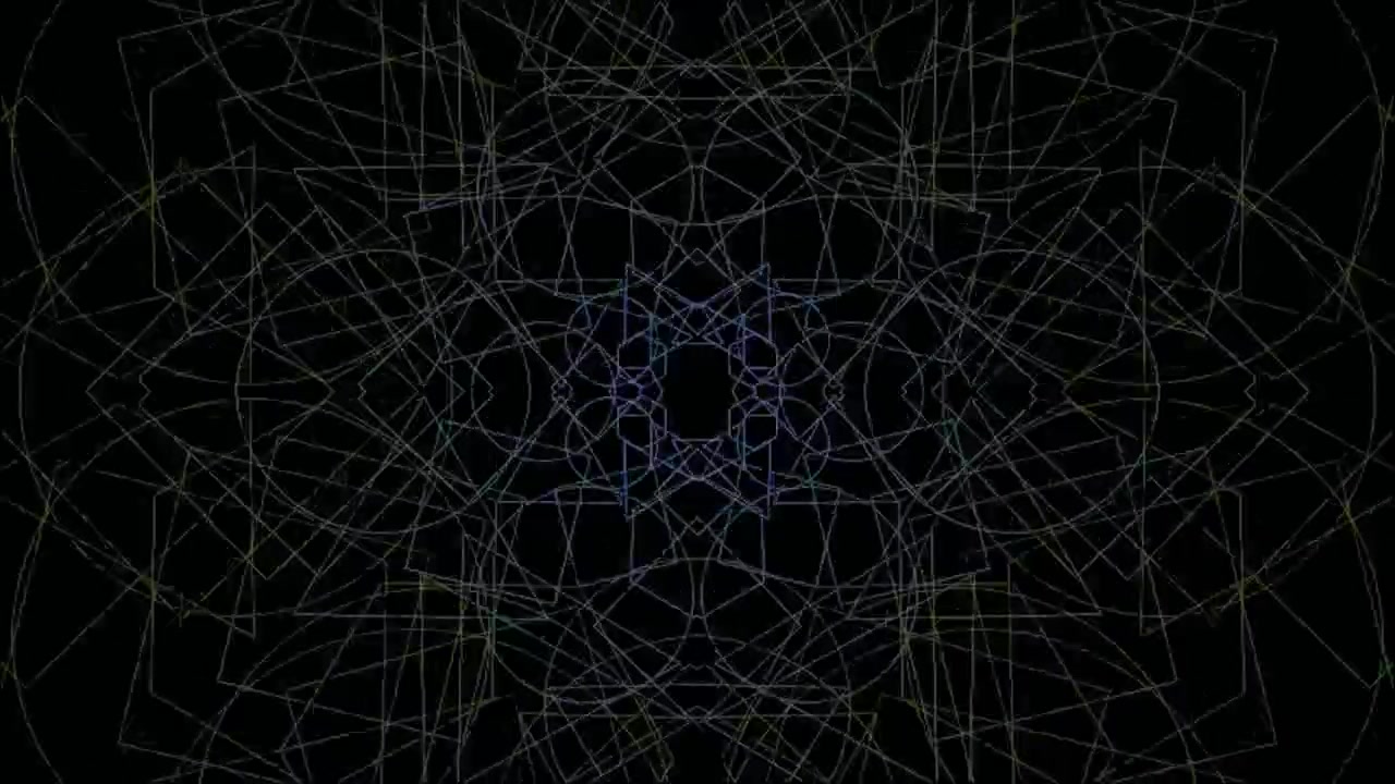 Motivo geometrico astratto con linee pulsanti su sfondo nero.