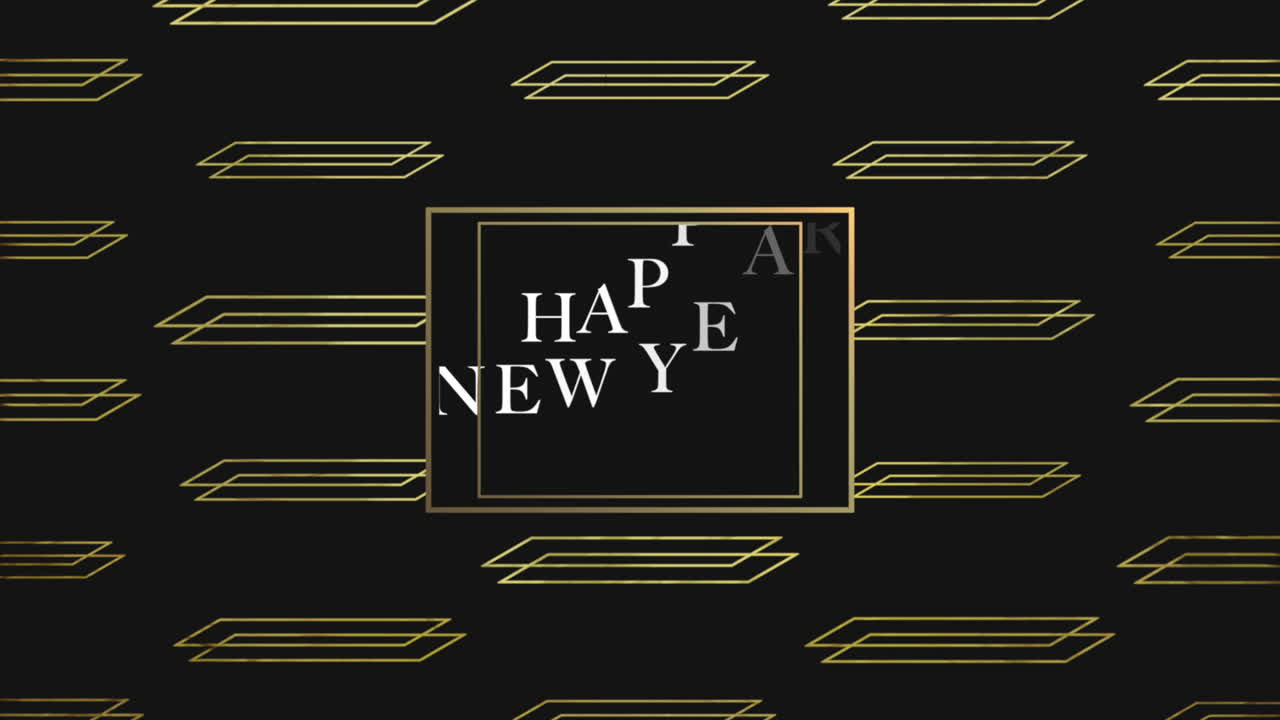 기하학적 패턴에 금색 프레임으로 새해 축하