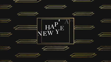 happy new year in gold frame on geometric pattern