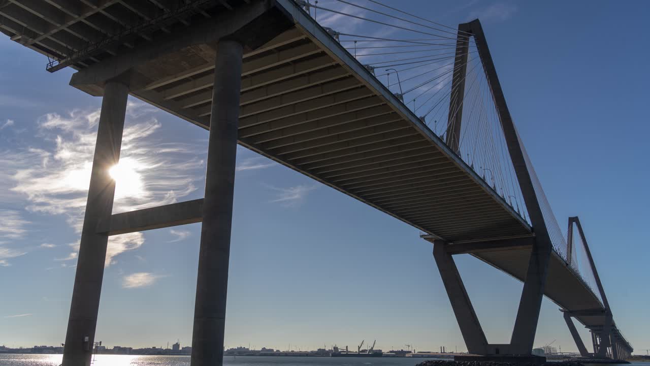 Cable-Stayed Bridge Overlooking Harbor
