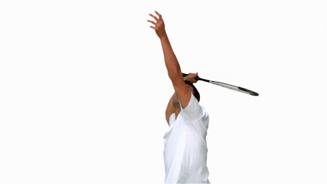 Man-serving-while-playing-tennis-on-white-screen