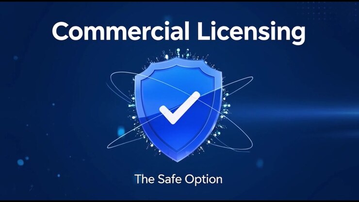 Commercial Licensing Shield Graphic with Animated Particles