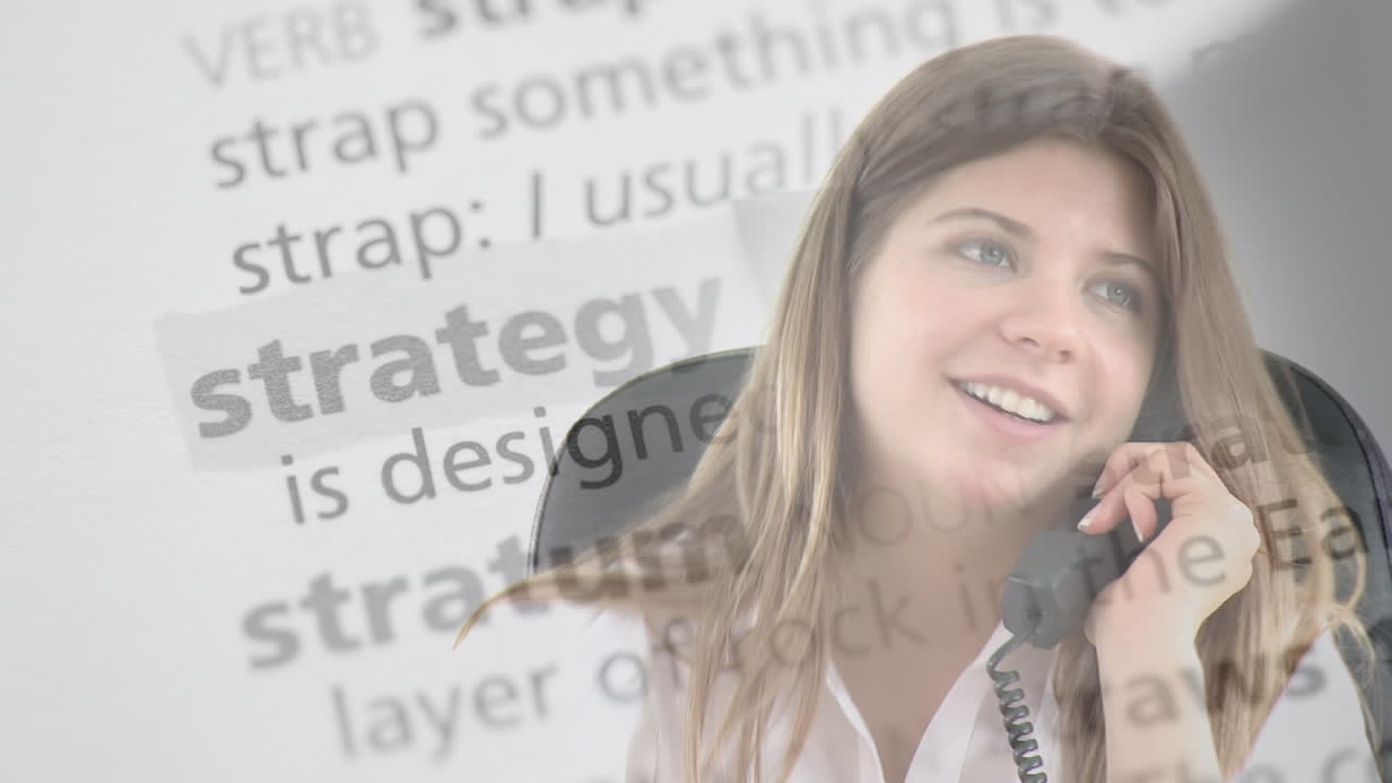 Animation of caucasian businesswoman talking on phone over underlining text