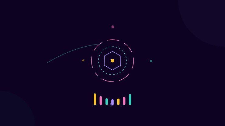 Abstract Motion Graphic with Pulsing Hexagon and Audio Visualizer