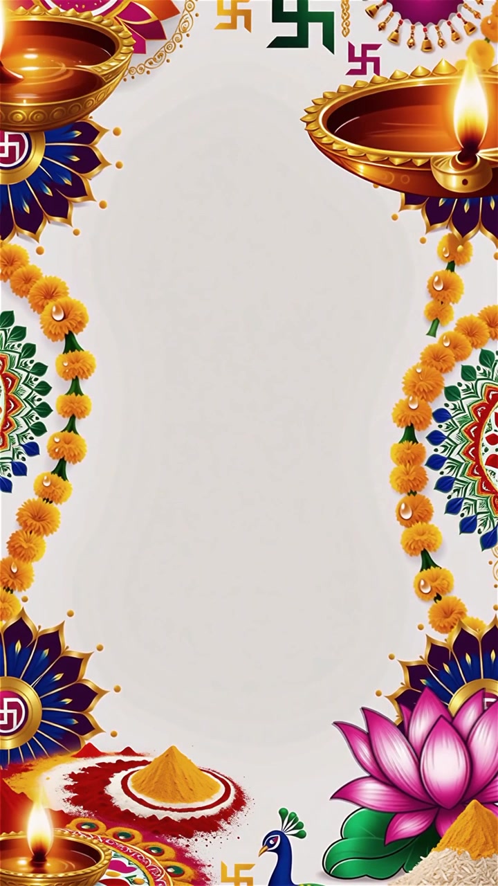 Sfondo Diwali con Diyas luminosi, Rangoli e fiori di loto