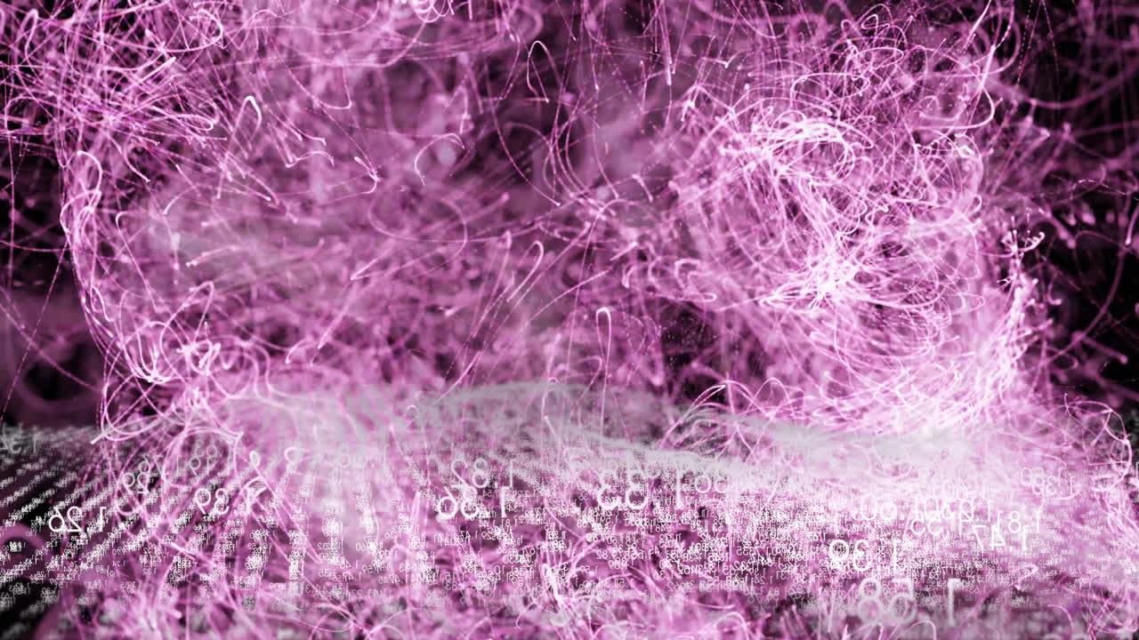 Animation of pink and white swirling lines forming intricate patterns and textures
