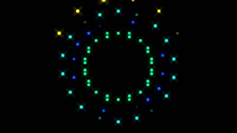 black background. for show, colorful bright ornaments. round shape