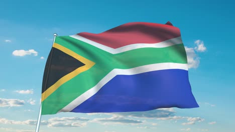 flag of south africa with fabric structure against a cloudy sky (loopable)