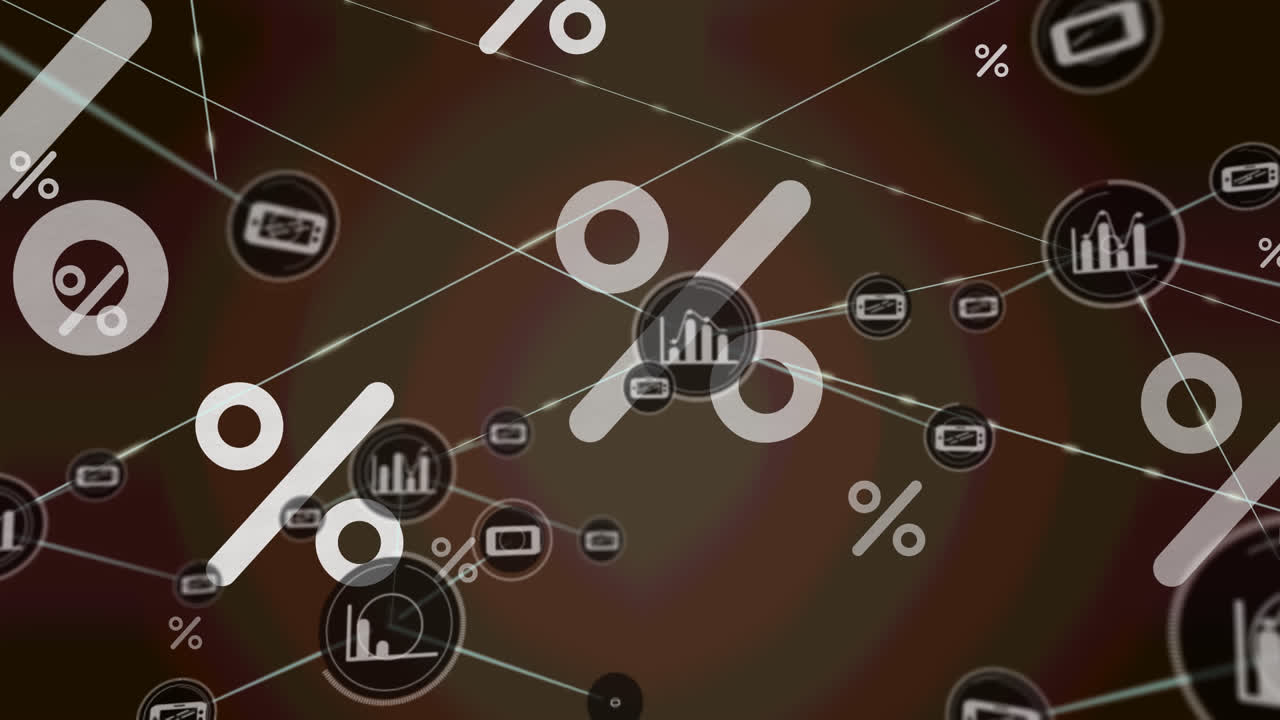 animación de la red de conexiones sobre el porcentaje en fondo marrón