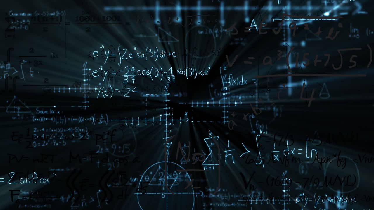 Animation of mathematical equations on black background