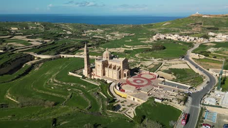 Drone Video Flying Right, Around the Basilica of the National Shrine of the Blessed Virgin of Ta' Pinu in Gozo, Malta