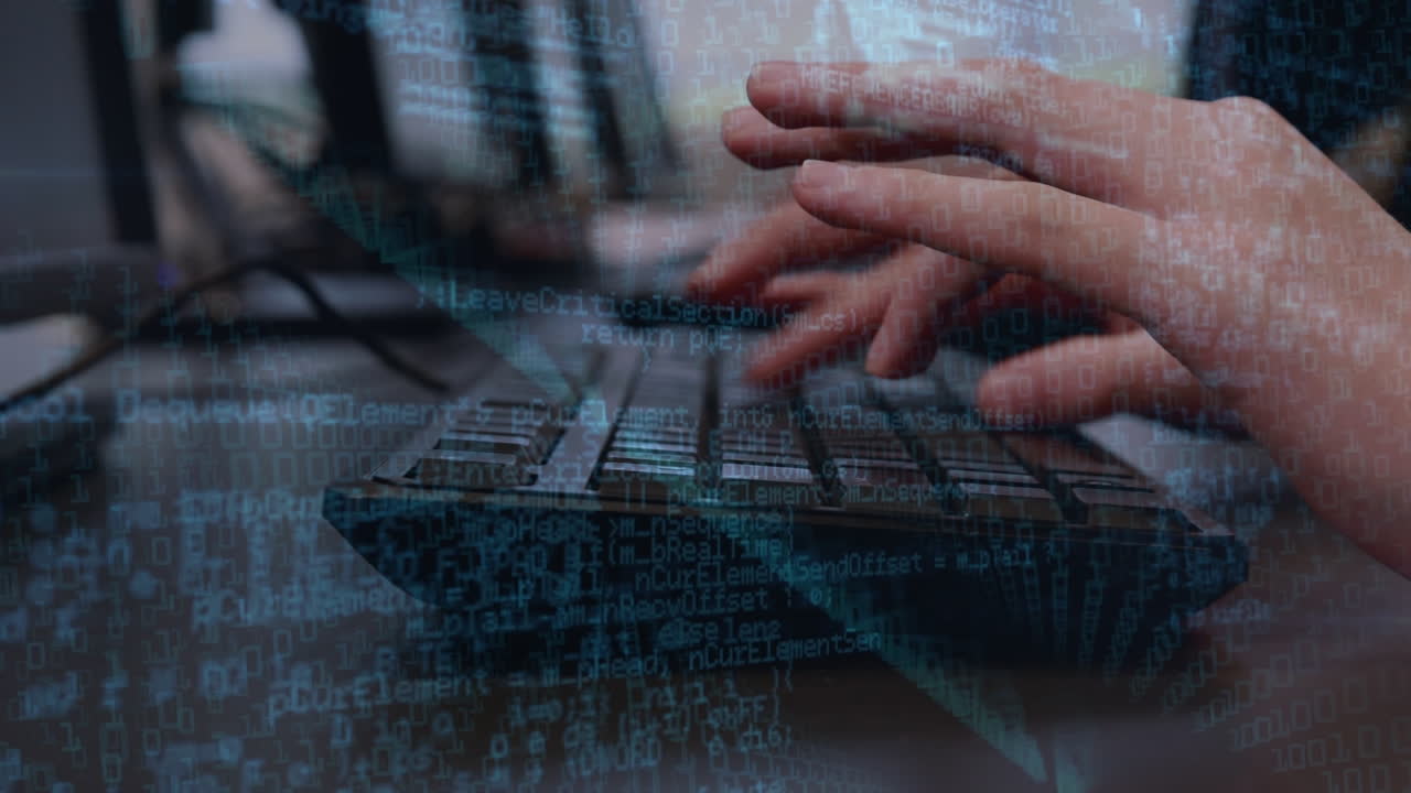 animación del procesamiento de datos sobre la persona que utiliza el teclado