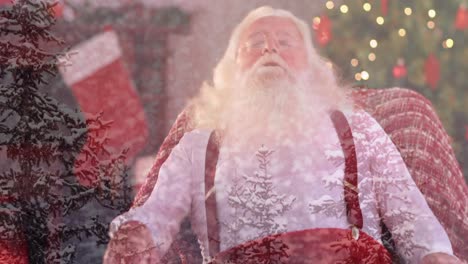 animación de santa claus durmiendo en un sillón sobre un paisaje de invierno