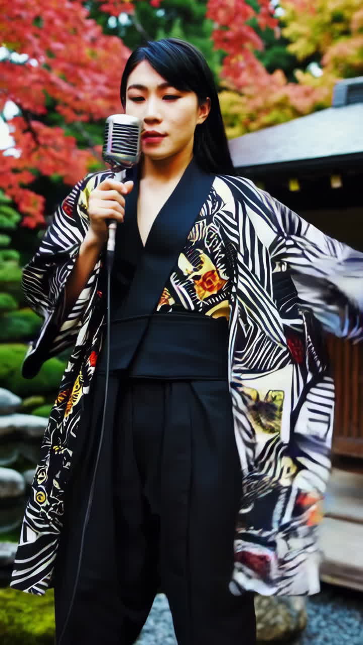 Woman Singing in a Japanese Garden