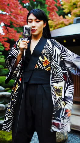woman singing in a japanese garden