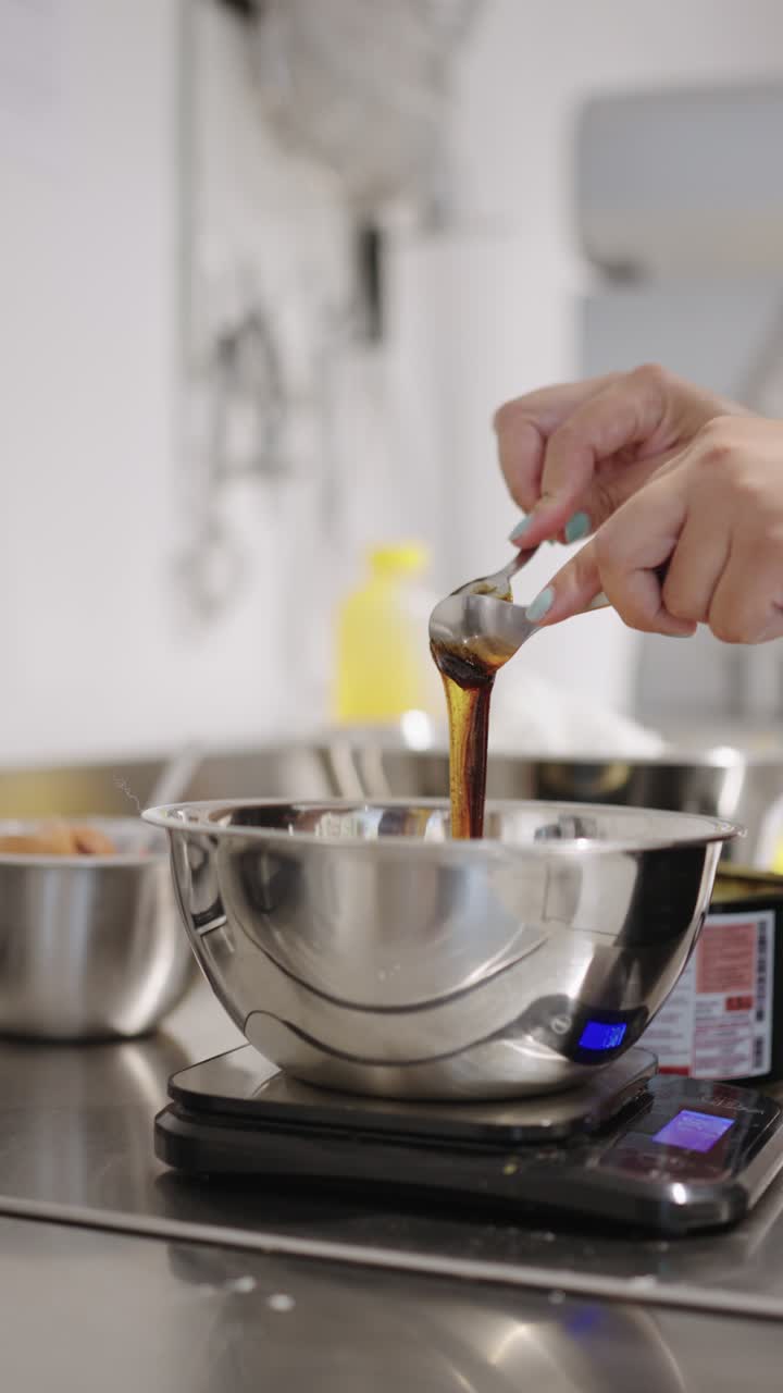 Measuring ingredients for a dessert