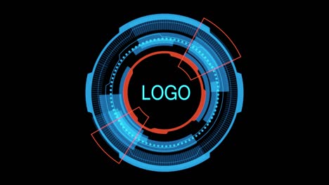 concepto futurista de elementos rotación del círculo para el logotipo en fondo negro, pantalla de cabeza hacia arriba (hud) tecnología gráfica de movimiento, canal alfa incluido
