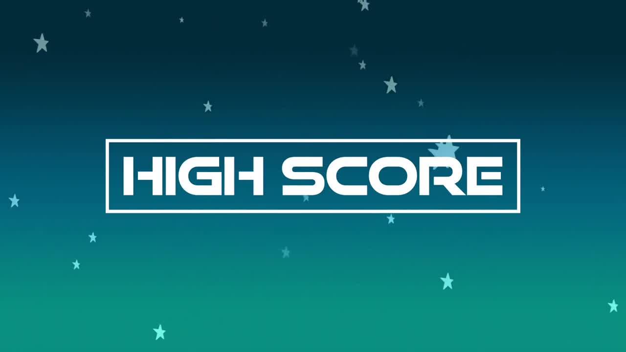Animation of high score text over stars on green background