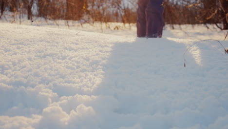 niño despreocupado tropieza en el camino cubierto de nieve 1