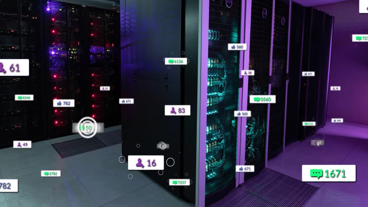 animación de iconos de notificación con números que cambian en los sistemas de servidores de datos