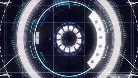 animación del escaneo del alcance parpadeante y el procesamiento de datos sobre la cuadrícula sobre un fondo púrpura