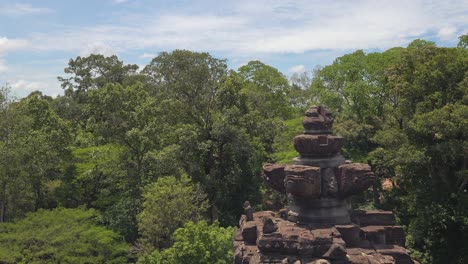 Medium-Shot-of-an-Ancient-Temple-Rising-out-of-the-Jungle