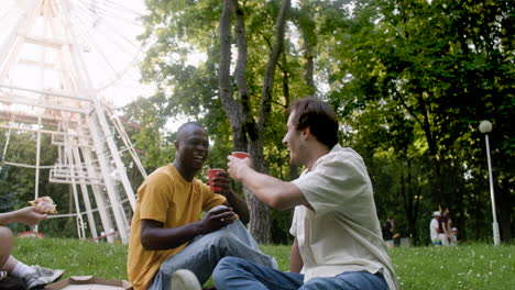 happy men on a picnic at the park