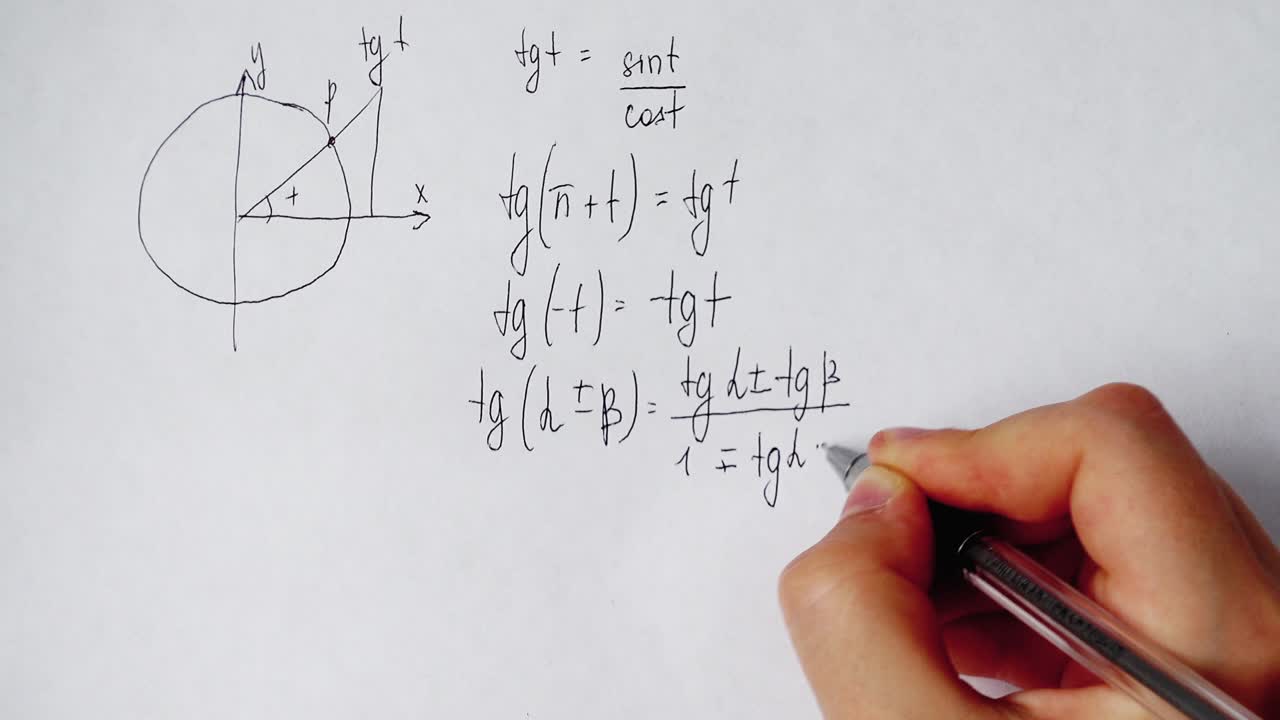 Writing of mathematical formulas on paper. Work of the mathematician