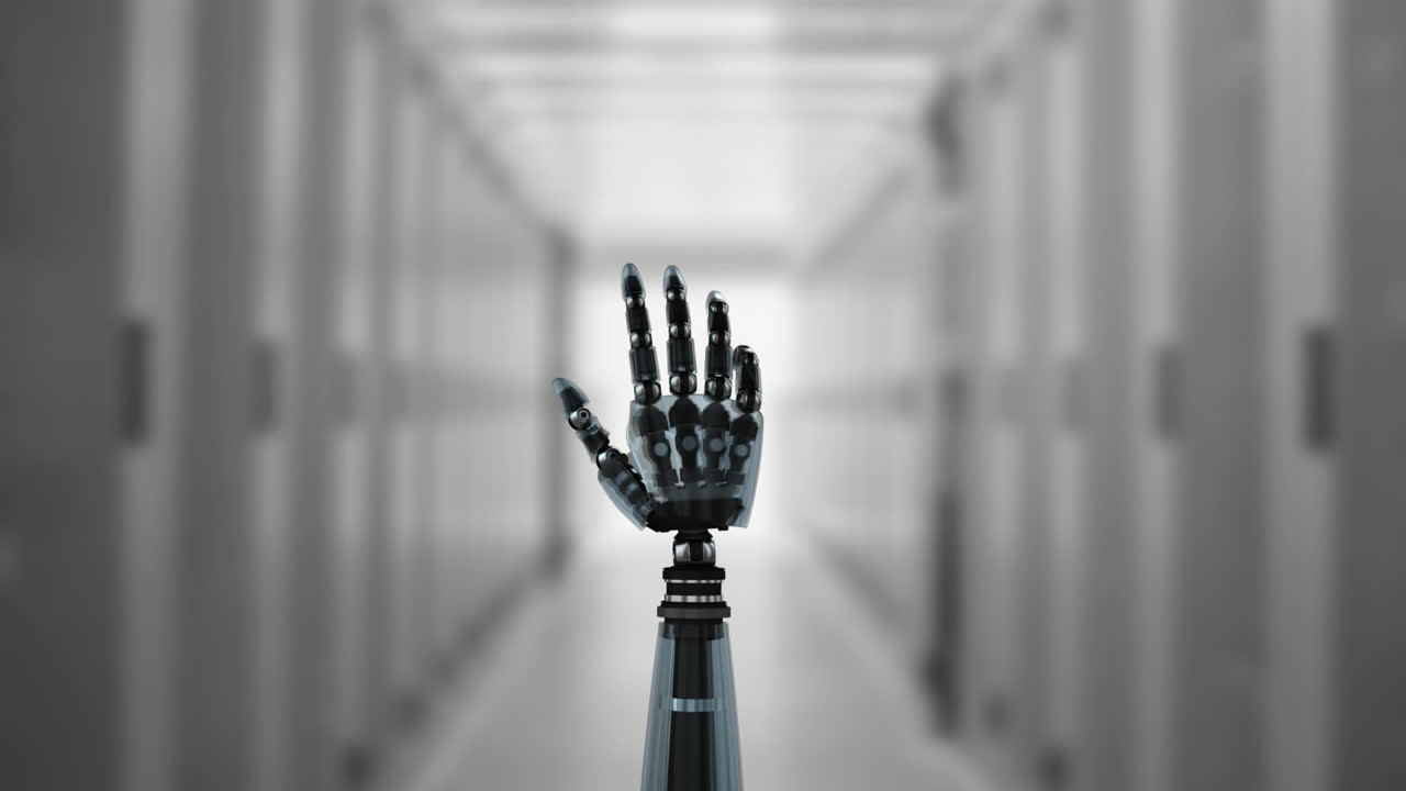 animación del brazo del robot en un pasillo de la oficina